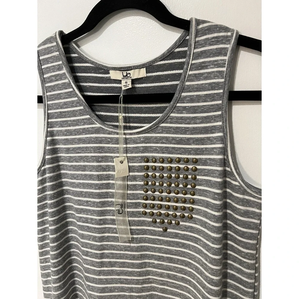 New YA Los Angeles Striped‎ Dress Women's Small Gray White Studded Detail Tank